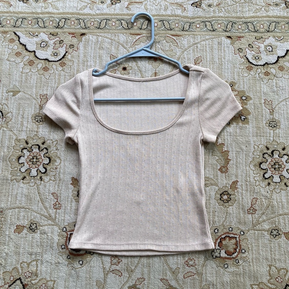 Beige Pointelle crop top